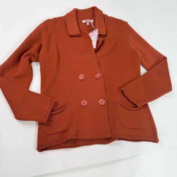 Hekla & Co Sweater Women Medium Cardigan Double Breasted Merino Wool Orange Knit - Picture 1 of 9